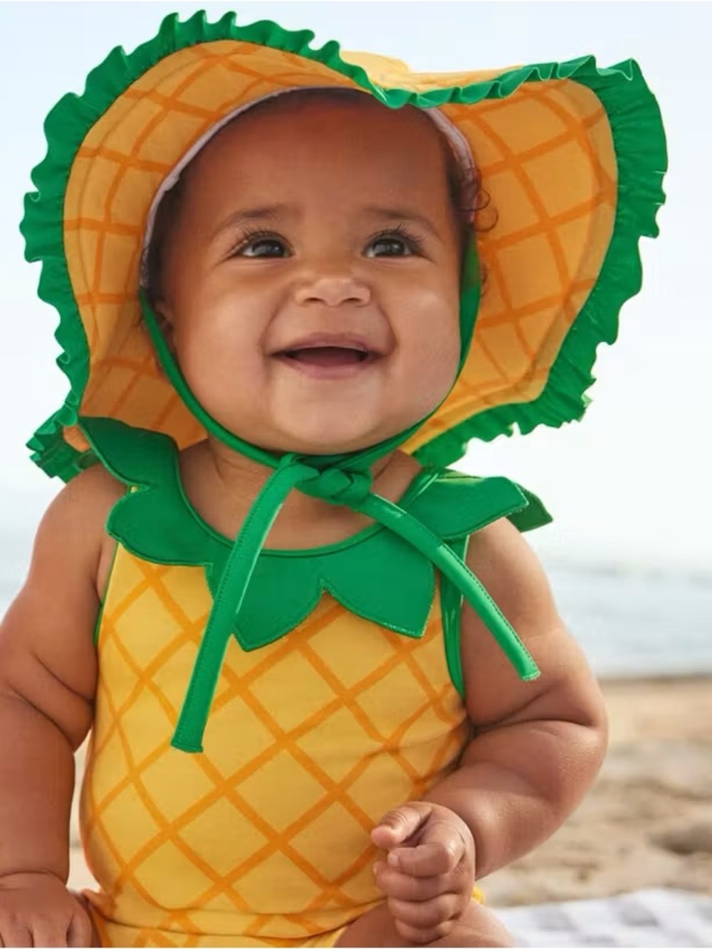 Hanna Andersson Pineapple Swim Suit & Floppy Sun Hat Set
